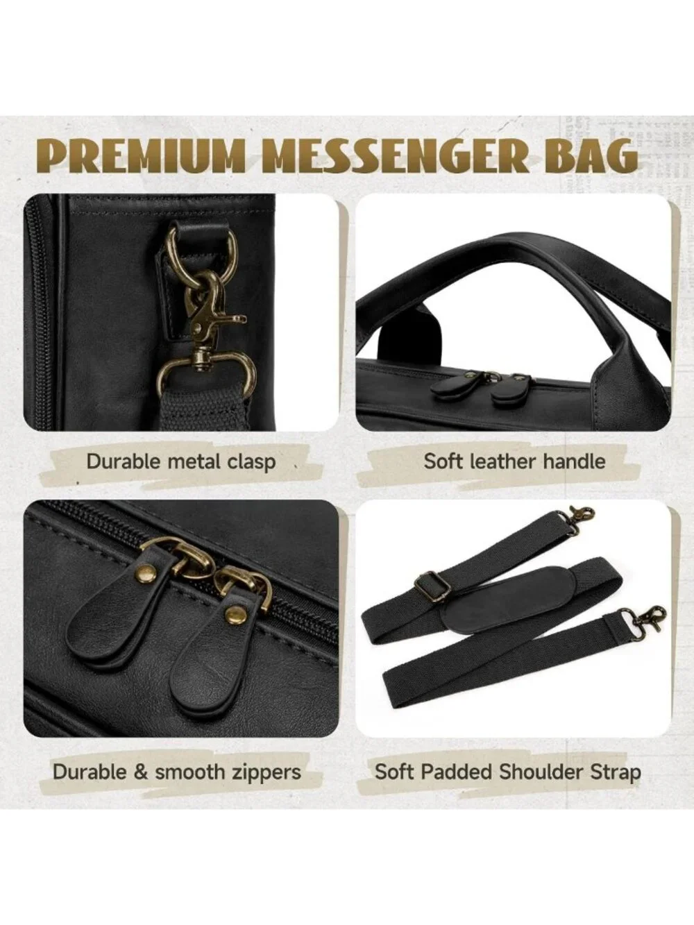 Stylish Vintage Leather Messenger Bag for 15.6